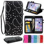 Wholesale iPhone 6 4.7 Diamond Flip PU Leather Wallet Case with Strap (Black)